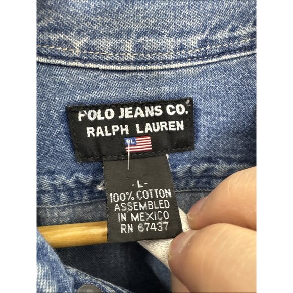 Vintage Polo Jeans Men L Modified Cottagecore Denim Shirt Jacket Shacket Hippie - Picture 7 of 9